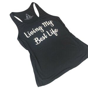 Bear Dance Black Racerback Graphic Tank Top Living My Best Life L #347A